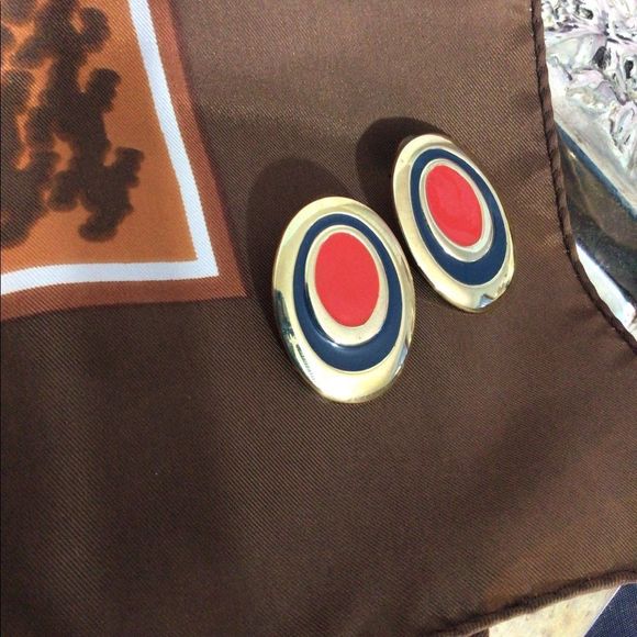 Vintage Brass Earrings with Enamel Studs Pierced 70’s Earrings - Picture 8 of 14